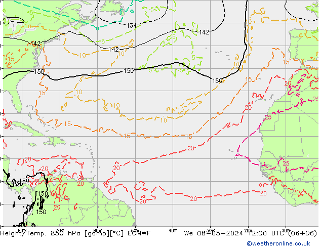 Z500/Rain (+SLP)/Z850 ECMWF Qua 08.05.2024 12 UTC