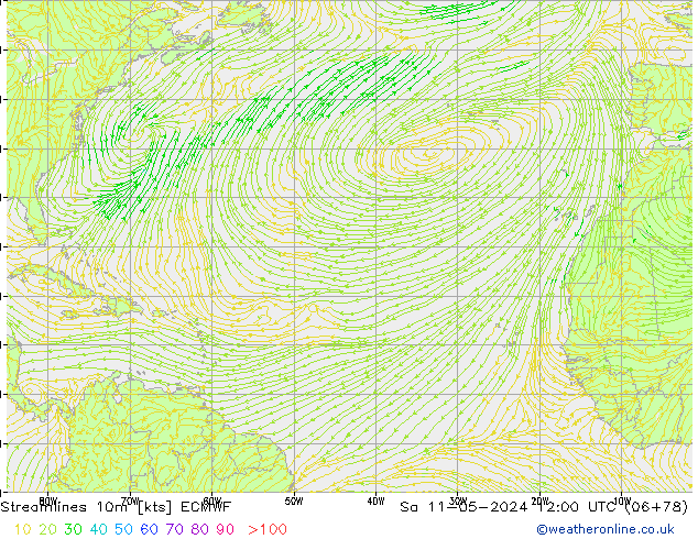 Linha de corrente 10m ECMWF Sáb 11.05.2024 12 UTC