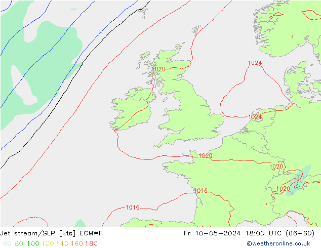 Straalstroom/SLP ECMWF vr 10.05.2024 18 UTC