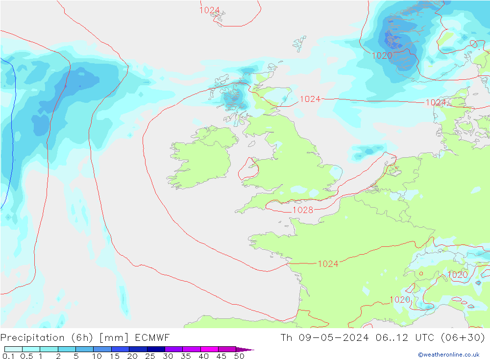 Z500/Rain (+SLP)/Z850 ECMWF Th 09.05.2024 12 UTC