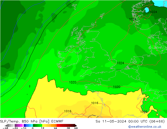 SLP/Temp. 850 hPa ECMWF za 11.05.2024 00 UTC