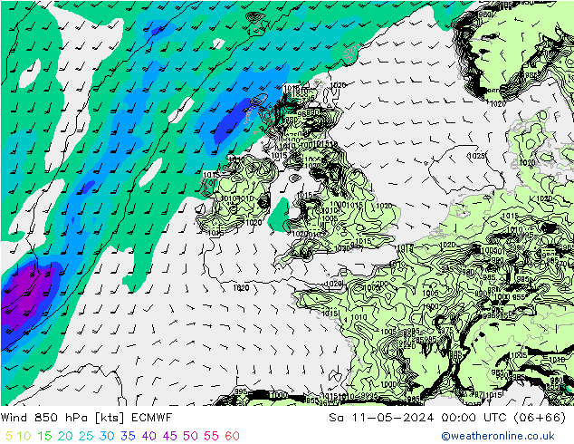 Rüzgar 850 hPa ECMWF Cts 11.05.2024 00 UTC