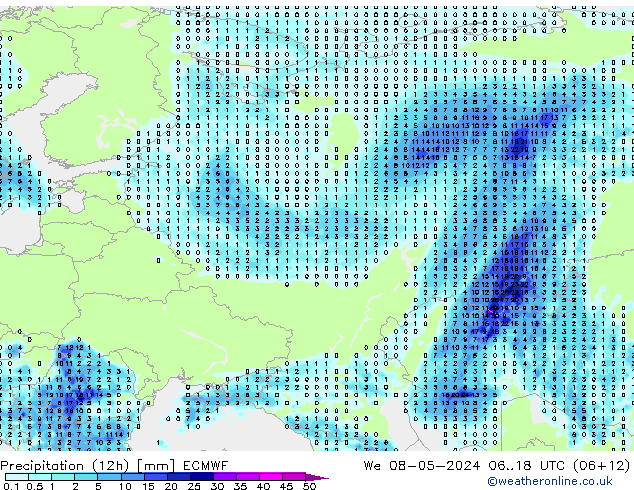 Precipitação (12h) ECMWF Qua 08.05.2024 18 UTC