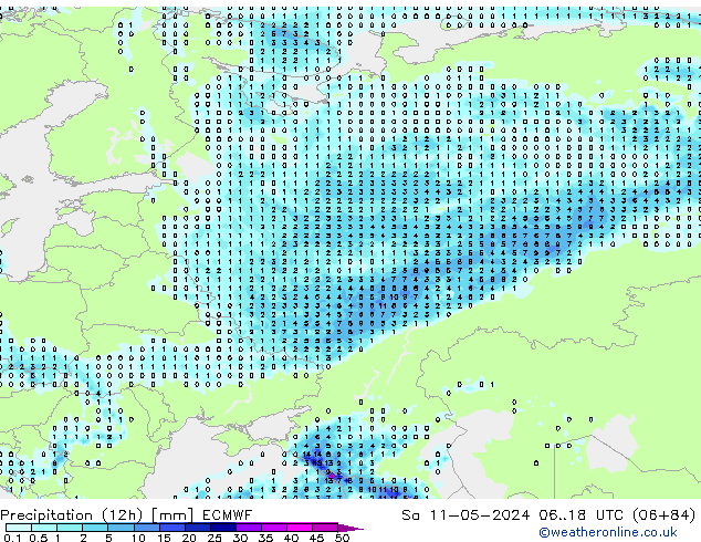 Precipitazione (12h) ECMWF sab 11.05.2024 18 UTC