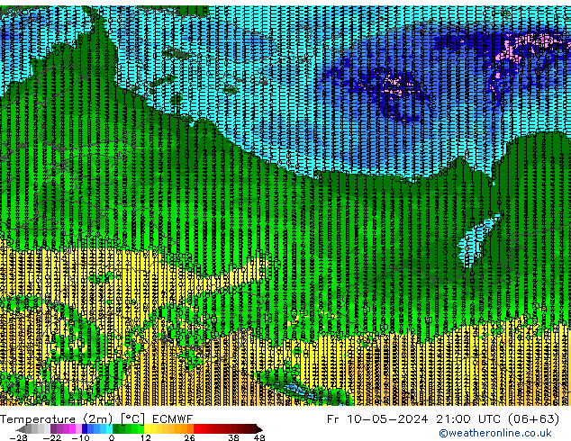 Temperature (2m) ECMWF Fr 10.05.2024 21 UTC