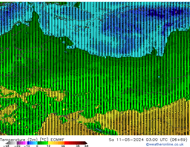 Temperatuurkaart (2m) ECMWF za 11.05.2024 03 UTC