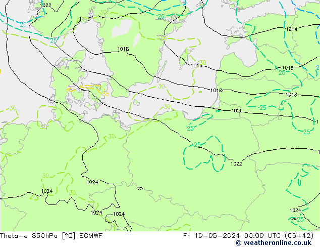 Theta-e 850hPa ECMWF vie 10.05.2024 00 UTC
