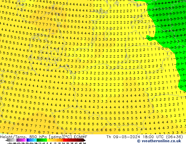 Z500/Rain (+SLP)/Z850 ECMWF Čt 09.05.2024 18 UTC