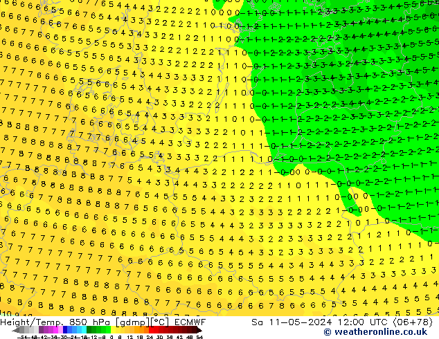 Z500/Rain (+SLP)/Z850 ECMWF Sa 11.05.2024 12 UTC