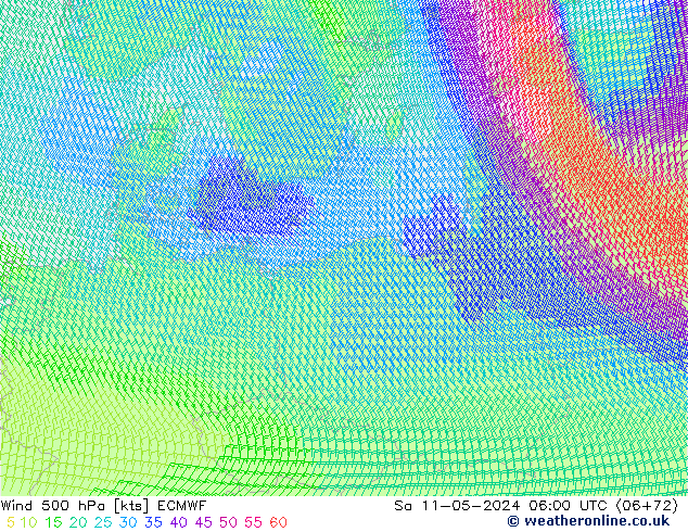 Wind 500 hPa ECMWF Sa 11.05.2024 06 UTC