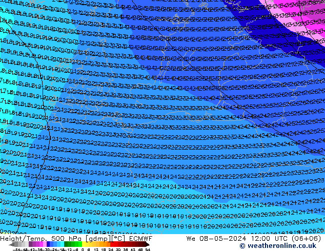Z500/Rain (+SLP)/Z850 ECMWF We 08.05.2024 12 UTC