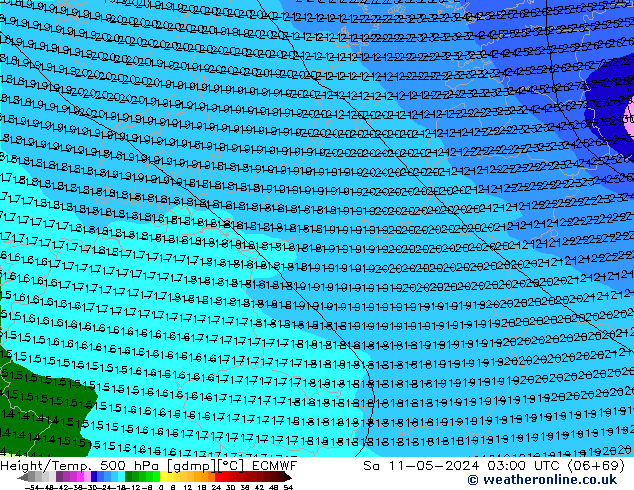 Height/Temp. 500 hPa ECMWF Sa 11.05.2024 03 UTC