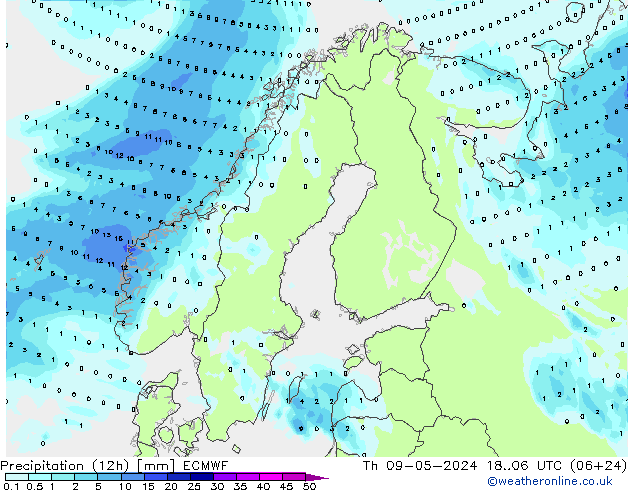 Nied. akkumuliert (12Std) ECMWF Do 09.05.2024 06 UTC