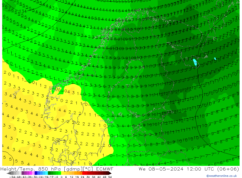 Z500/Rain (+SLP)/Z850 ECMWF We 08.05.2024 12 UTC