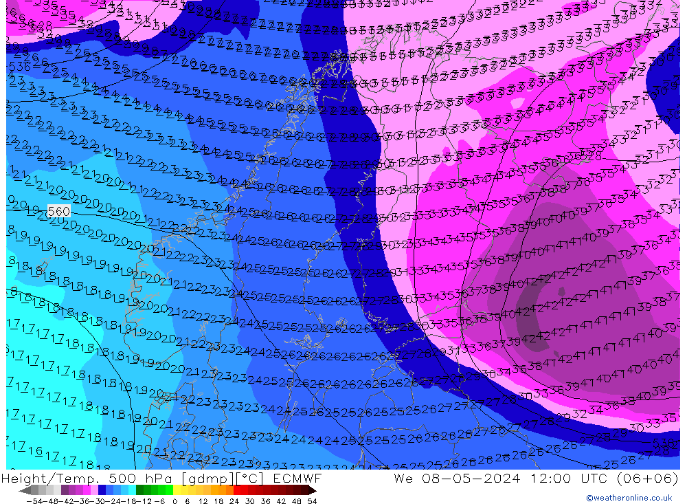 Z500/Rain (+SLP)/Z850 ECMWF We 08.05.2024 12 UTC