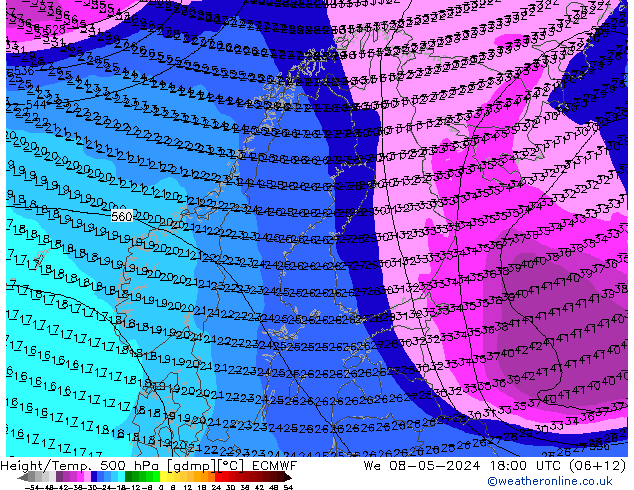 Z500/Rain (+SLP)/Z850 ECMWF We 08.05.2024 18 UTC