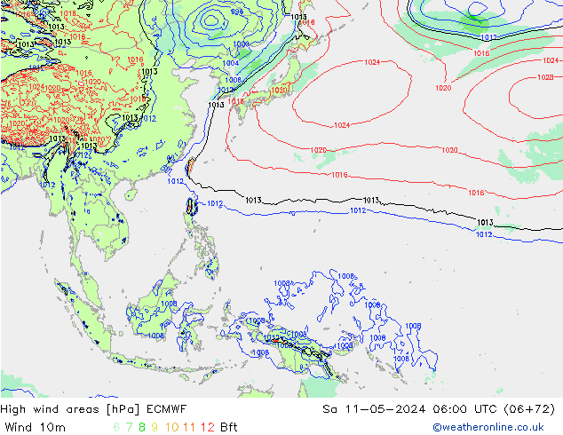 High wind areas ECMWF Sa 11.05.2024 06 UTC