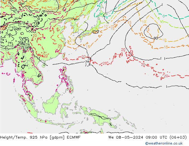 Height/Temp. 925 hPa ECMWF We 08.05.2024 09 UTC