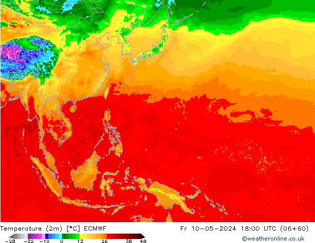 Temperature (2m) ECMWF Fr 10.05.2024 18 UTC