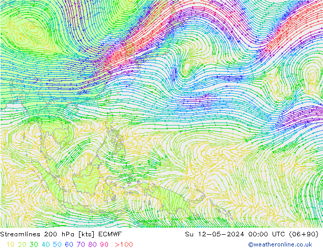 Streamlines 200 hPa ECMWF Su 12.05.2024 00 UTC