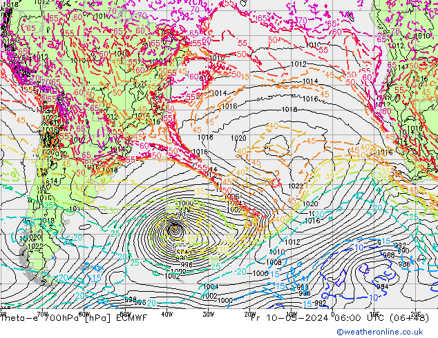 Theta-e 700hPa ECMWF ven 10.05.2024 06 UTC