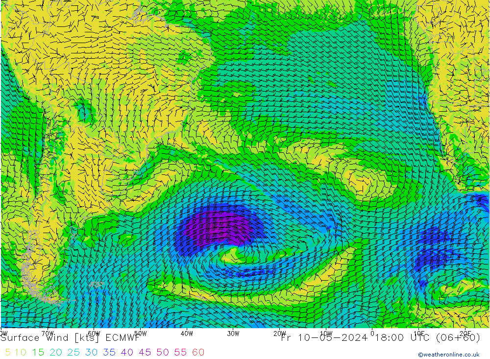 Surface wind ECMWF Pá 10.05.2024 18 UTC