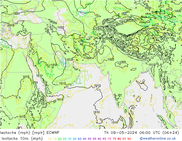 Isotaca (mph) ECMWF jue 09.05.2024 06 UTC