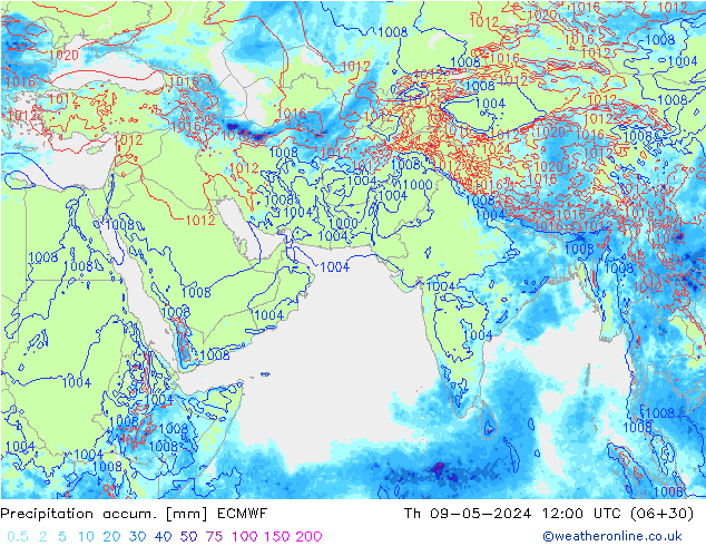 Precipitation accum. ECMWF Čt 09.05.2024 12 UTC