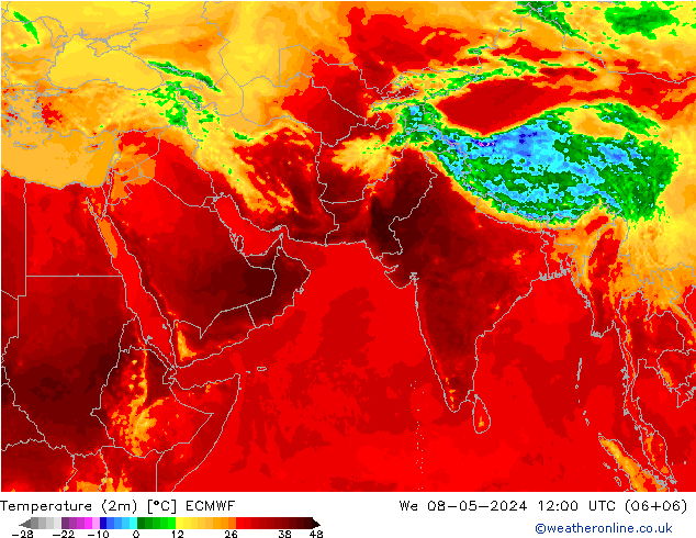 Temperatuurkaart (2m) ECMWF wo 08.05.2024 12 UTC