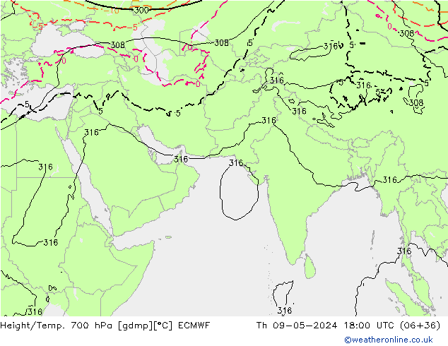 Yükseklik/Sıc. 700 hPa ECMWF Per 09.05.2024 18 UTC