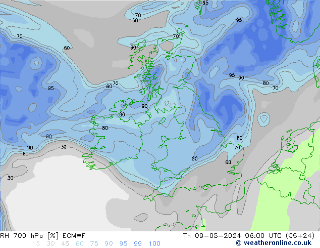 RH 700 hPa ECMWF Qui 09.05.2024 06 UTC