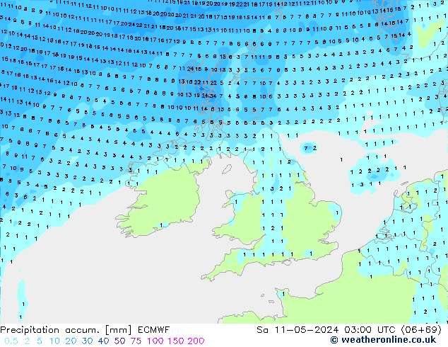 Precipitation accum. ECMWF So 11.05.2024 03 UTC