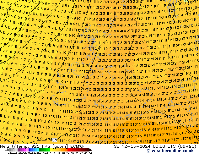 Geop./Temp. 925 hPa ECMWF dom 12.05.2024 00 UTC