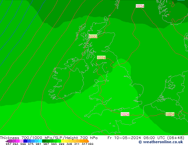 Thck 700-1000 hPa ECMWF  10.05.2024 06 UTC