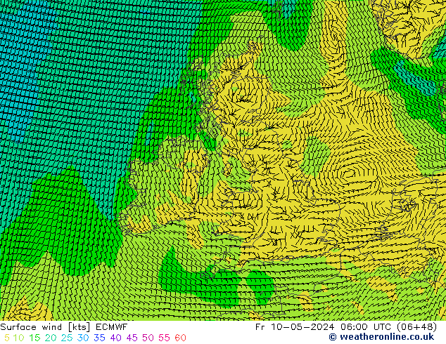 Surface wind ECMWF Fr 10.05.2024 06 UTC