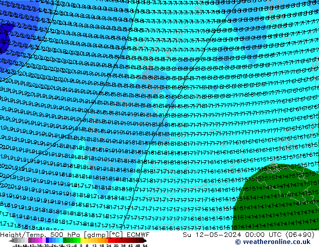 Height/Temp. 500 гПа ECMWF Вс 12.05.2024 00 UTC