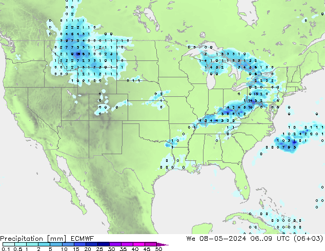 Srážky ECMWF St 08.05.2024 09 UTC