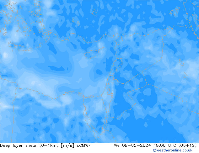 Deep layer shear (0-1km) ECMWF wo 08.05.2024 18 UTC