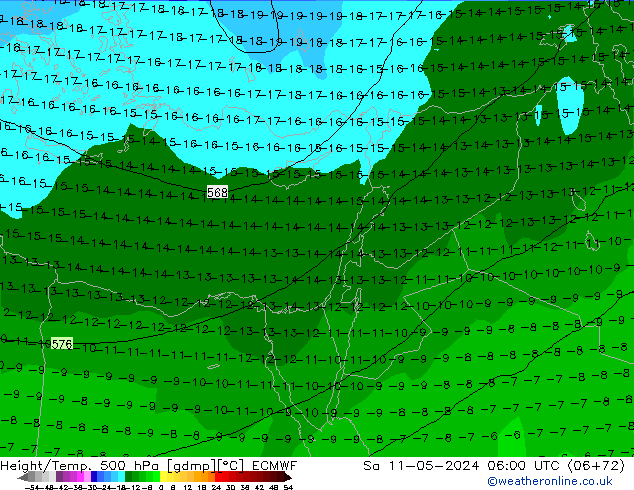 Geop./Temp. 500 hPa ECMWF sáb 11.05.2024 06 UTC