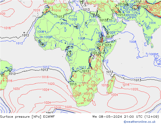 Pressione al suolo ECMWF mer 08.05.2024 21 UTC