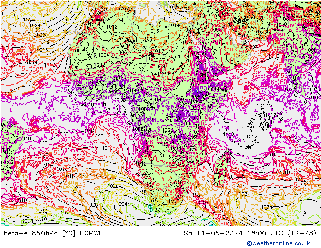 Theta-e 850hPa ECMWF Sáb 11.05.2024 18 UTC