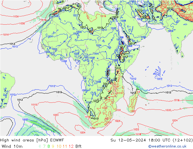 yüksek rüzgarlı alanlar ECMWF Paz 12.05.2024 18 UTC