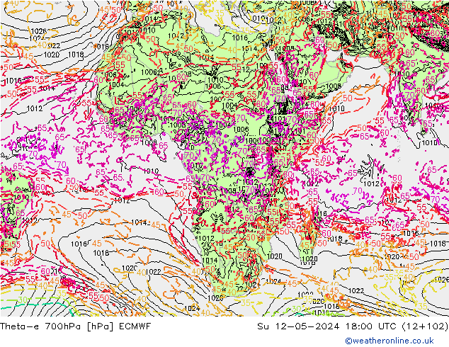 Theta-e 700hPa ECMWF  12.05.2024 18 UTC