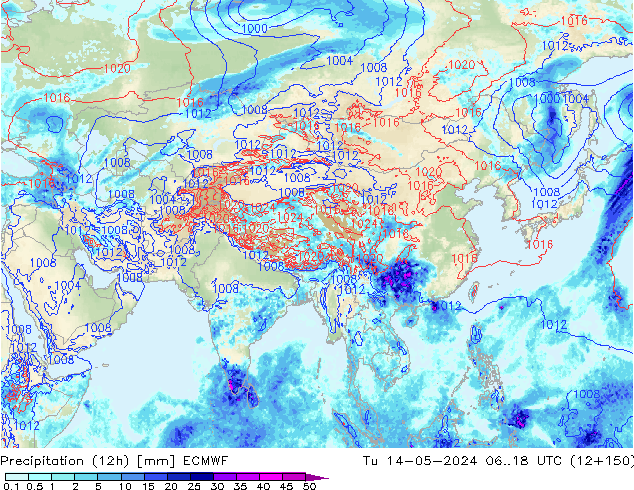 Precipitação (12h) ECMWF Ter 14.05.2024 18 UTC