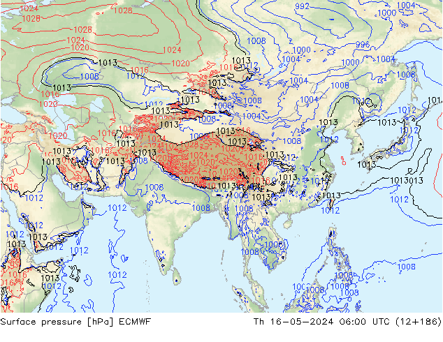 Atmosférický tlak ECMWF Čt 16.05.2024 06 UTC