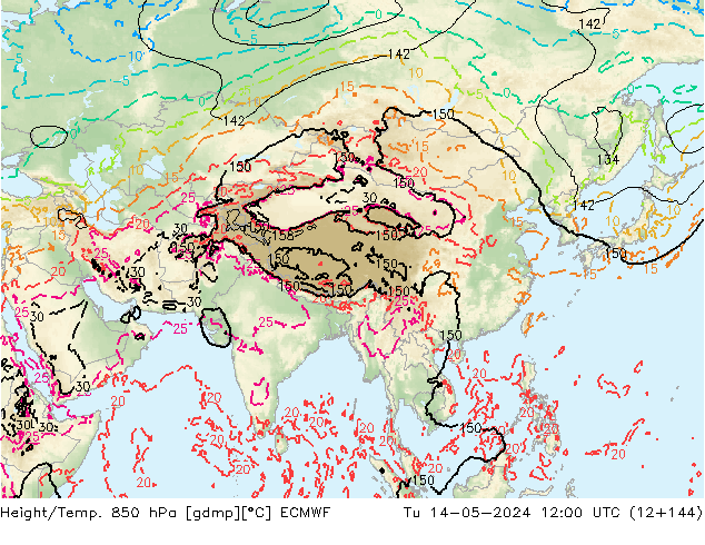 Z500/Rain (+SLP)/Z850 ECMWF Tu 14.05.2024 12 UTC