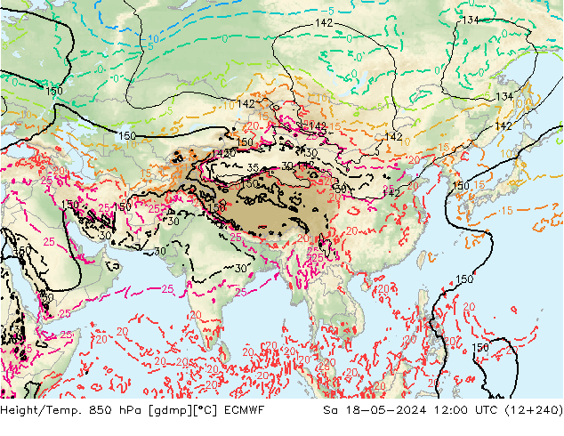 Height/Temp. 850 hPa ECMWF So 18.05.2024 12 UTC