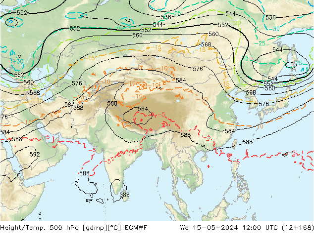 Z500/Rain (+SLP)/Z850 ECMWF mer 15.05.2024 12 UTC