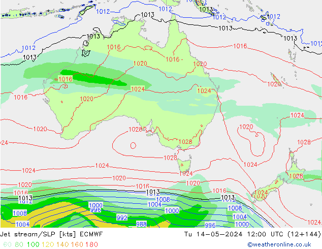 Jet stream/SLP ECMWF Tu 14.05.2024 12 UTC