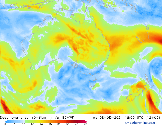 Deep layer shear (0-6km) ECMWF ср 08.05.2024 18 UTC